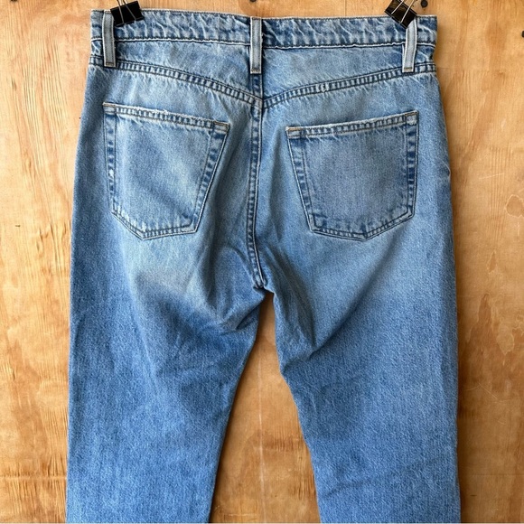 Frame Le Slouch Boyfriend Jean In BlueJay Rips Rigid Distressed Denim - Picture 9 of 16